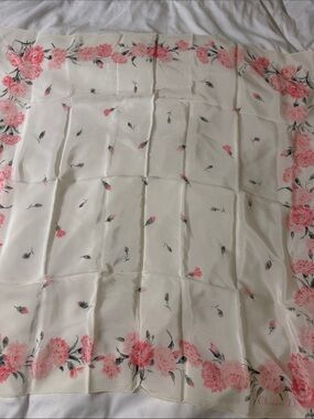 Dior Cream Silk Scarf with Pink Floral Border